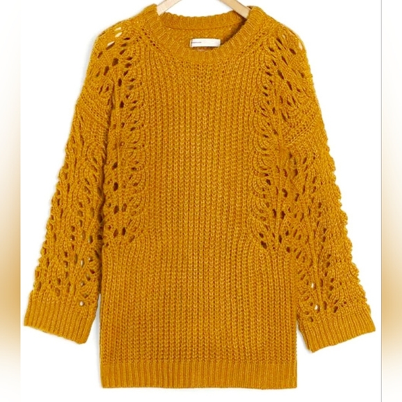Anthropologie Pilcro Slouchy Oversized Sweater Devenne Pointelle Mustard Medium - Picture 2 of 16
